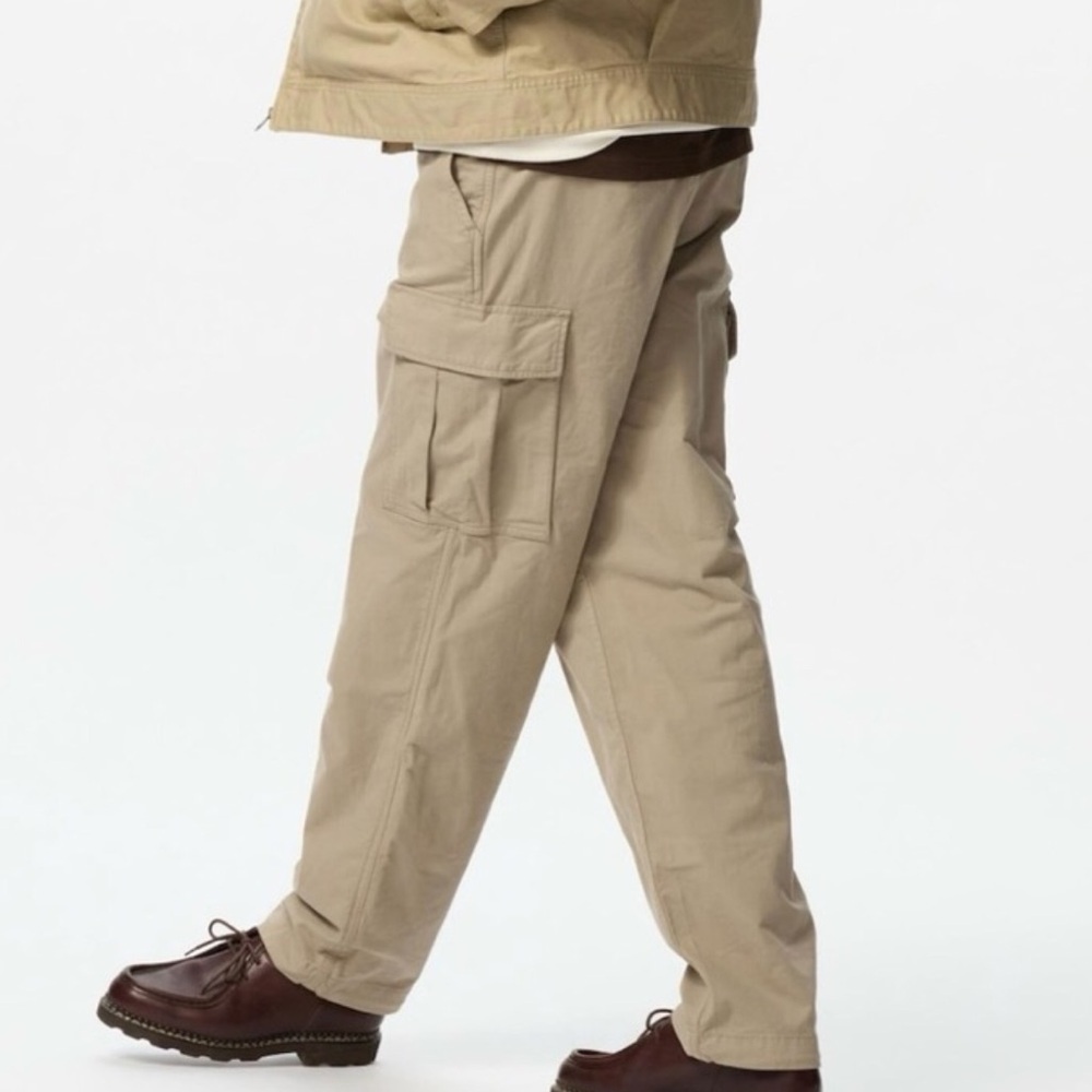 Uniqlo Men Size M Beige Cotton Blend Casual Workwear Utility Cargo Trousers Pant